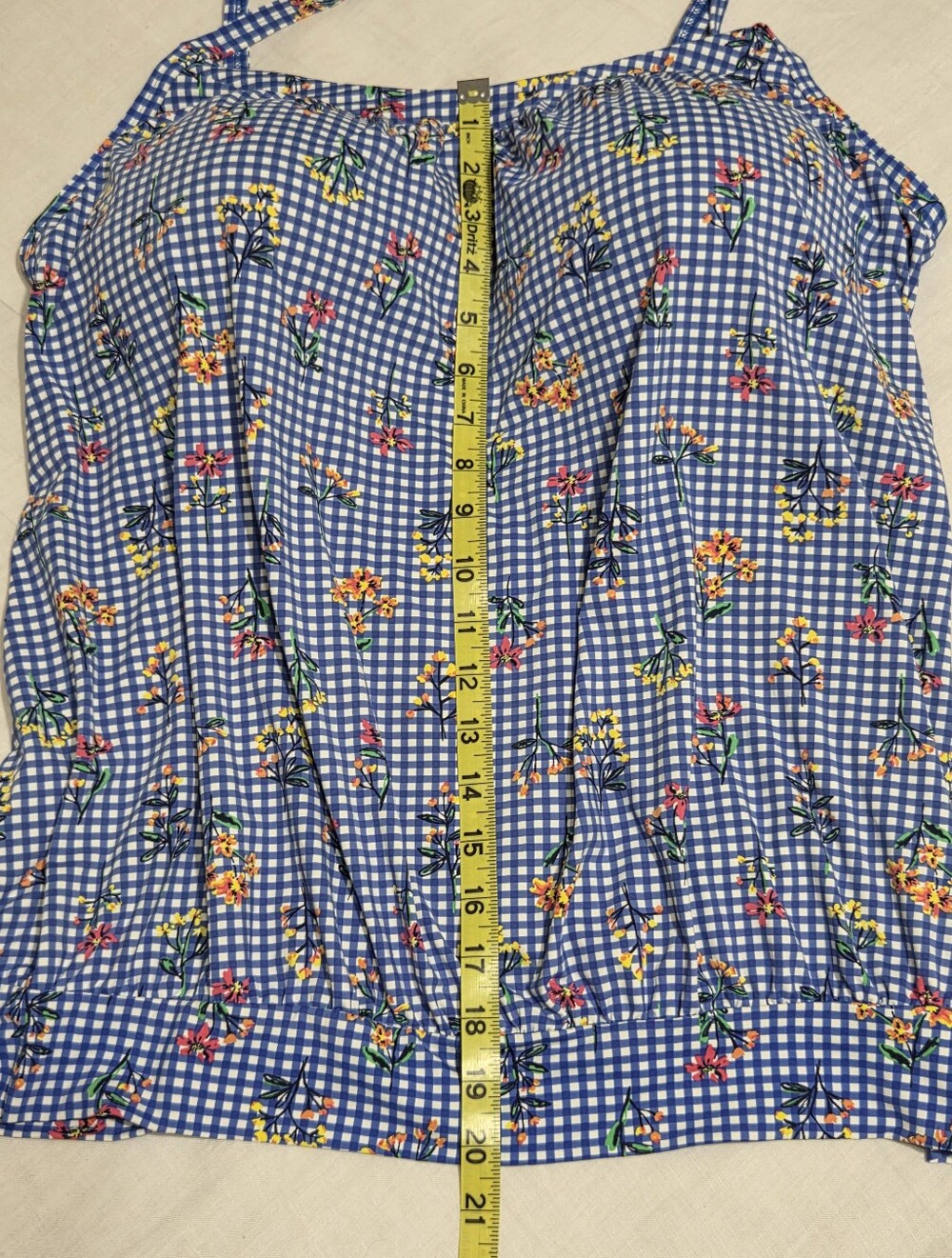 Lands' End Blouson Tankini -  Electric Blue Botanical Check - Picture 14 of 16
